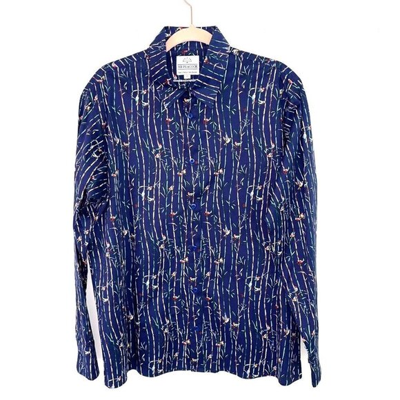 Mr. Peacock Button Front Shirt Mens Size XL Botanical Bird Print Cotton Spandex - Picture 1 of 12